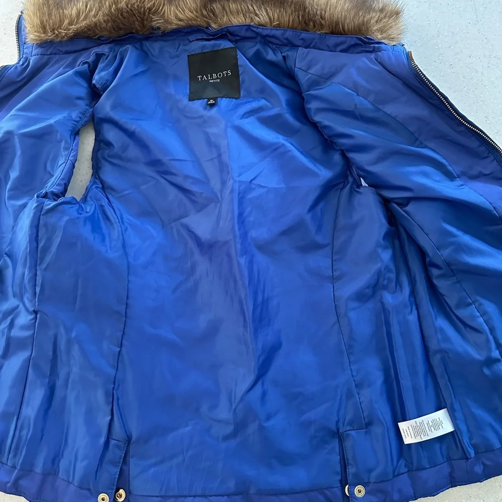 Talbots Petite Down Faux Fur Trim Vest Women’s Small P. Bluish Purple! C…